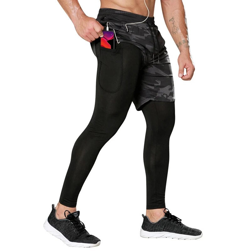 Advbridge Casual Jogging Solid Mid Waist Pockets Gym Pants Men Clothing Loose Fake Two Piece Fast Dry Trousers Male Baggy Shorts