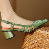 ADVBRIDGE  -  Women's leather slingback 5.5cm round med heel pointed toe sandals elegant ladies slim daily summer dress pumps shoes