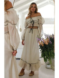 Advbridge  Off Shoulder Summer Women's Dress 2025 Lantern Sleeve Bowknot Beach Casual Dress Set 2pcs Outfit Maxi Dress Vestidos