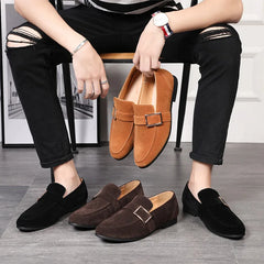 Advbridge Men's Casual Shoes Suede Genuine Leather Mens Buckle Party Wedding Loafers Moccasins Men Slip-on Comfortable Driving Flats