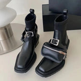 Advbridge British Runway Show Square Toe Short Tube Fashion Cut Chelsea Boots Fashionable Women's Street Pu Short Boots