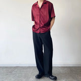 Advbridge Summer Men's Stylish Shirt Cuban collar Satin Silk Wine Red Dress Shirts Short Sleeve Tops Wedding Prom Party Holiday Blouse Man