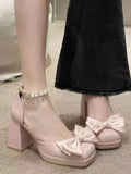 Advbridge French Vintage Mary Janes Shoes Women Bow-knot Kawaii Sweet Platform Shoes Female String Bead Korean Designer Shoes  Autumn