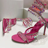 Advbridge Crystal Lights Serpentine Lace-Up High-heel Party Banquet Stiletto Sexy Snake Wedding Women Shoe Luxury Rhinestone Ankle Sandals