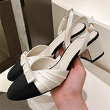 ADVBRIDGE  -  Sweet Bow Slingback Sandals Women Elegant Pointed Toe Back Strap Buckle Mid Heel Sandals Fashion Comfortable Zapatos De Mujer