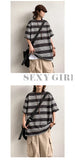 ADVBRIDGE  -  Heavy Cotton Men's Short Sleeve T Shirt Striped Summer Cotton Bottom Shirt Half Sleeve Long Fleece Cotton T Shirt Q250