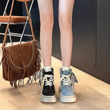 Advbridge Booties Cowboy Platform Chunky Cowgirl Woman Short Shoes Denim with Laces Lace-up Round Toe Ankle Boots for Women High Quality