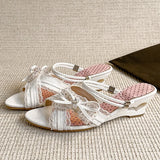ADVBRIDGE  -  Sweet Heart wedge sandals Women elegant Lace Rhinestone Bow designer high heels Slippers Fashion cross strap Slide Sandals