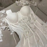 Advbridge  France Runway Summer White Flowers Long Dress Luxury Women Sexy Spaghetti Strap 3D Appliques Chest Pad Mermaid Party Vestidos