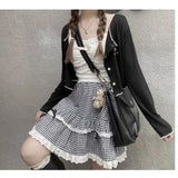 Advbridge Kawaii Plaid Women Short Skirt Lolita Ruffle Japanese Style Lace Bow Mini Skirts Cutecore Sweet Pleated Preppy Skirt