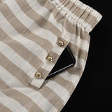 ADVBRIDGE  -  New Striped 2 Piece Set Women Crew Neck Single Breasted Short Sleeve Short Blouse Summer Elegant Casual Fashion Shorts Sets
