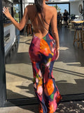 Advbridge MO Elegant Tie Dye Floral Chiffon Dress Summer Sexy Women Backless Lace Bodycon See Through 2024 Beach Party Vestidos