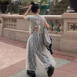 Advbridge Korea Chic Spring Elegant O-neck Back Lace Up Bow Printing Causal Tank Dress Women New Spicy Girl Y2k Dresses