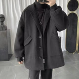 Advbridge Men's Solid Color Coat Trench British Style Lapel Single Breasted Coats Black Apricot Casual Daily Straight Hem Outwear