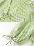 Advbridge Long Sleeve Bowknot Tie Up Plaid Women Blouse Shirt V Neck Casual Summer New Chic Green Top Female Black Blusa Mujer