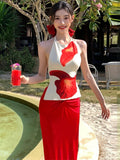 ADVBRIDGE  -  Flower Print Dress Sets For Women Slim High Waist Skirt And Sexy Backless Bodycon Tank Tops 2 Piece Suits Vacation Dress