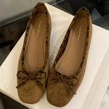 ADVBRIDGE  -  Brand Ballet Mary Jane Shoes Women Bowknot Shallow Leopard Print Fashion Dress Shoes Comfort Suede Elegant Flat Shoes Women