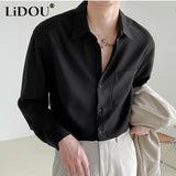 Advbridge Spring Autumn Trendy Fashion High-end Male Blouse Long Sleeve Simple Casual Chic Shirt Loose Drape Solid Color All Match Top Men