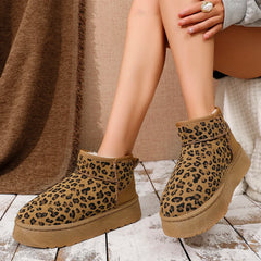 Advbridge Leopard Print Suede Snow Boots Woman Platform Ankle Boots Winter New Thickened plush Warm Cotton Shoes Women  Short-Tube Boots