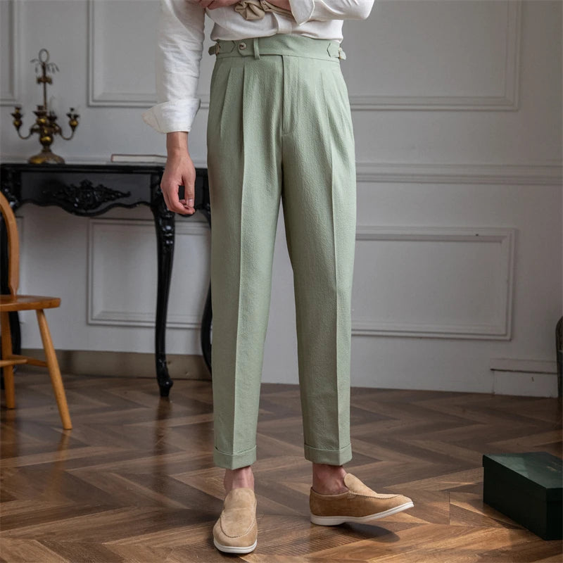 ADVBRIDGE  -  Deer Sanxian Business Men's Summer Bubble Gauze Naples High Waist Straight Pants Japanese Breathable Casual Pants