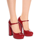 Advbridge Front Strap Platform Polka dot Pumps Women Cool Round Tip High Block Heel Shoes Summer Party Girl's Lolita Patent Leather Pump