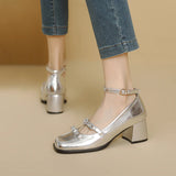 Advbridge Black Silver Mary Jane Shoes Women Thick High Heels Ankle Strap Buckle Lolita Shoes School Uniform Student Girls Pumps 2024 New