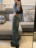 Advbridge Woman Slim Jeans Low Waist Denim Wide Leg Pants Floor-Length Trousers Wash Vintage Bell Bottoms Streetwear All-match Gyaru