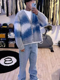 Advbridge Striped Plush V-neck Cardigan Men's Loose Casual Brushed Knitted Sweater Trendy Simple Versatile Harajuku High Street Coats