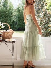 Advbridge Backless Sexy Summer Dress for Women Off Shoulder Halter Long Dress Green V Neck Holiday Beach Sundress Party Boho Dress
