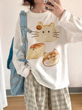 Advbridge Kawaii Graphic White T-shirts Women Casual Oversized Cute Long Sleeve Tees Harajuku Vintage Sweet Japanese Fashion Tops
