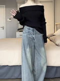 Advbridge Harajuku Slash Neck Solid Sweaters Grunge Vintage Women Bottoming Pullovers Off Shoulder Y2k Aesthetic Casual Knitted Jumper