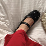 ADVBRIDGE  -  Red Rivet Mary Jane Shoes Women Elegant Flats Shoes Woman Ladies Shallow Casual Black Loafers Footwear Shoes for Women