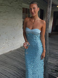 ADVBRIDGE  -  Elegant Sexy Long Dress Women Strapless Slim Patchwork Vestidos Female 2025 Spring Summer Chic Party Beach Holiday Robe Lady