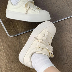 ADVBRIDGE  -  Minimalist Style Canvas Shoes Solid Color Thick Sole Womens Casual Shoes Fashions Low-top Lace Up Shoes for Ladies