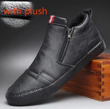 Advbridge New Men Leather Casual Shoes Spring Autumn Fashion Double Zipper Trend High Tops Flat Shoes Cool Loafers Man Winter Boots