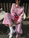Advbridge Women Elegant Pink Blouse Pant Set Long Sleeve Single Breasted Shirt Female Wide Pants Outfit 2024 Spring Shirts Trousers Suit