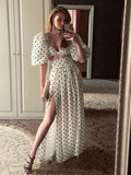 Advbridge Vintage Polka Dots Printed 2 Pcs Set Women 2024 Summer Matching Set Maxi Skirt Beach Dress Set New Outfits Holiday Robe