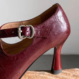 ADVBRIDGE  -  Women's pleated sheepskin narrow band cross strap slip-on pumps pointed toe 8cm thin high heel elegant ladies slim dress heels