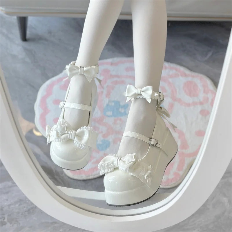 Advbridge Lolita Original Round Toe Thick Soled Sponge Shoes Cute Butterfly Bow Women's Shoes Sweet Student Loli Tea Party Single Shoes