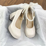 Advbridge 2024 New Pearl Women's Sandals Bow Platform Waterproof Mary Jane High Heels, Women's Chunky Shoes Bridesmaid Shoes,women's Shoes
