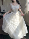 Advbridge Elegant Princess Birthday Party Dress Puff Sleeve Lace-up A-line Midi Dresses for Women Square Collar Prom Robe Vestidos Mujer