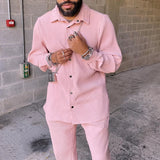 Advbridge Spring Autumn Buttoned Shirts&Long Pants Sets Fashion Solid Corduroy Two-piece Tracksuit Sportwear Men Long Sleeve Loose Outfits