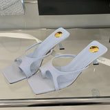 ADVBRIDGE  -  Fashion Square Toe Narrow Band Women Sandals Sexy Open Toe Thin Heel Slide Sandals Simple Comfort Non-slip Summer Women Sandals