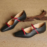 ADVBRIDGE  -  Women's cow leather double bowtie slip-on flats loafers square toe high quality female sweet daily moccasins shoes for woman hot