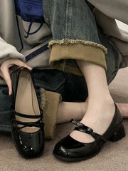 Advbridge British Style Shallow-cut Single Shoes Women Summer New Mid-heel Leather Shoes Female Round Head Mary Jane High Heels Shoes