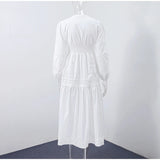 ADVBRIDGE  -  Elegant Lace Hollow Out Women's Long Dress Solid V-neck Patchwork Puff Sleeve Bodycon Dressess Female 2025 Spring New Lady Robes