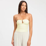 Advbridge  Solid Wrapped Chest Metal Decoration Bare Back Super Short Top Shrink Fold  Agate Sleeveless One Line Shouler Vest
