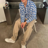 Advbridge 2024 Spring New Simple Versatile Fashionable Blue Houndstooth Woolen Shirt Style Genderless Casual Unisex Long-Sleeved Shirt