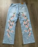 Advbridge Flowers Element Classic Black Jeans Baggy Casual Versatile Straight Pants for Couple Y2K Harajuku High Waisted Wide-leg Pants