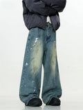 Advbridge Splash Ink Graffiti Washed Distressed Mens Retro High Street Loose Straight Wide Leg Dirty Wash Jeans Men
